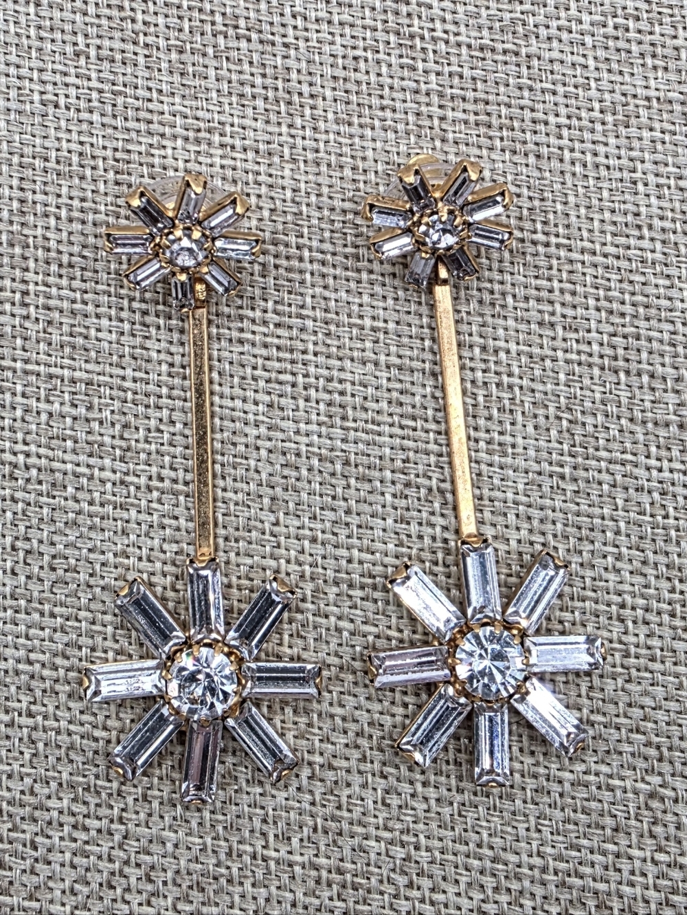 Gold-Tone Starburst Drop Earrings with Clear Crystal Accents